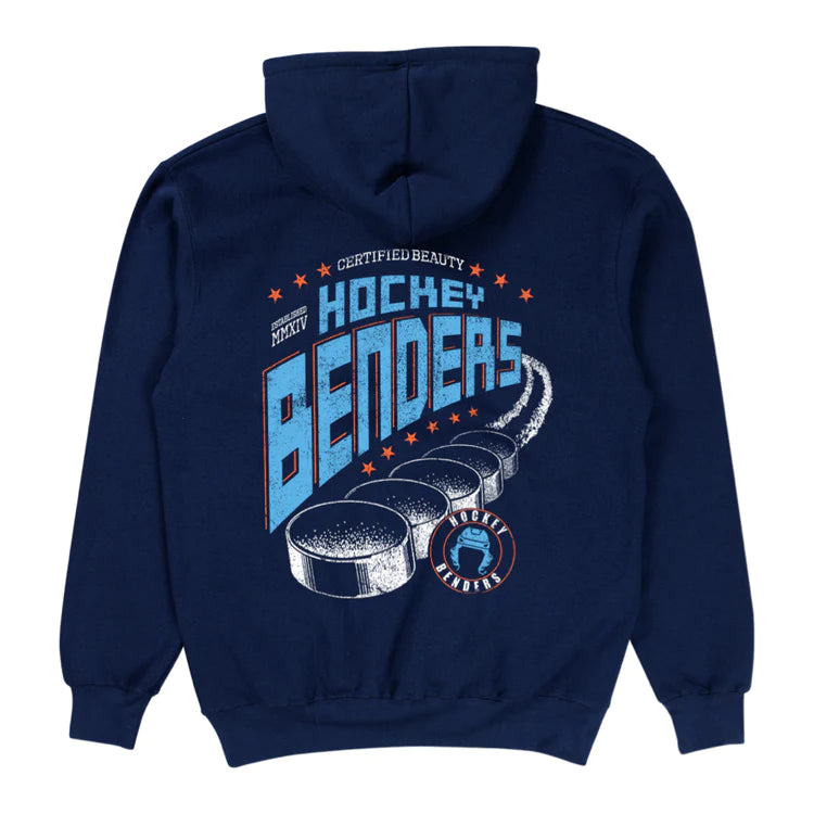 This is the back of the Hockey Benders Puck Hoodie